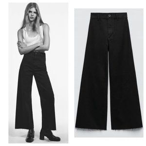 Zara Jeans Womens 10 Black Marine Straight High Rise Slim Fit Relaxed Raw Hem